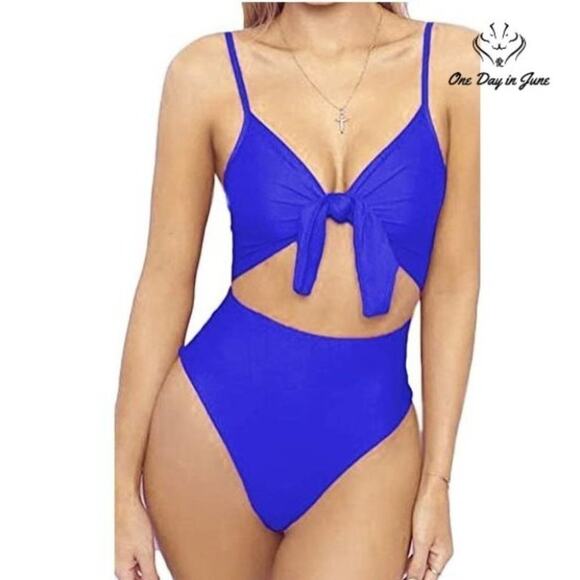 Qearal Tie Front Strappy One Piece Swimsuit Size M - Picture 1 of 4